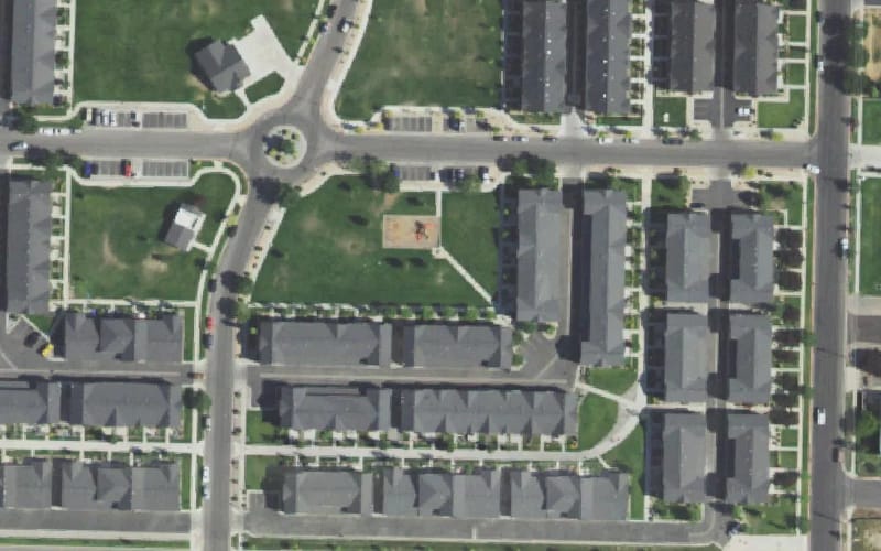 Aerial view of Bridgerland Townhomes Park and Playground