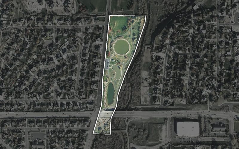 Aerial view of East River Front Park Fishing Ponds
